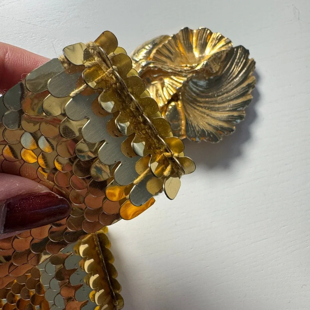 Accessocraft NYC vtg Gold Scale Belt Floral Buckle 1980s Statement Maximalist